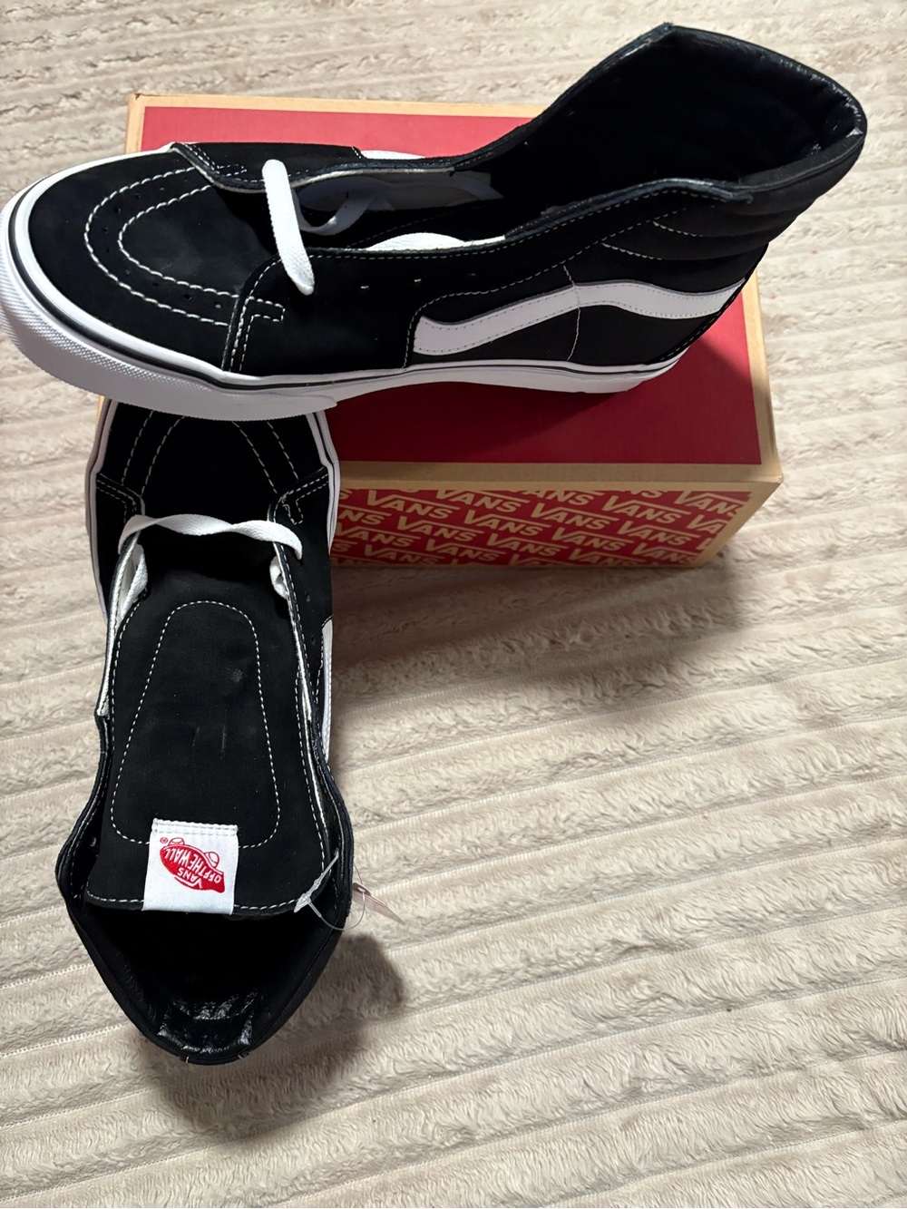 Vans Black and White High Top Skate Sneakers
